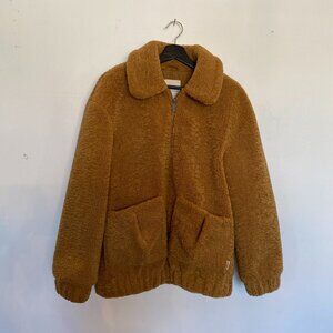 UpWest Tan Camel Teddy‎ Bear Sherpa Bomber Jacket Size Small